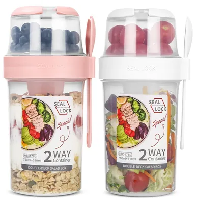 Salatbecher to go 2er-Set, 310+760 ml, mit Löffel, auslaufsicher