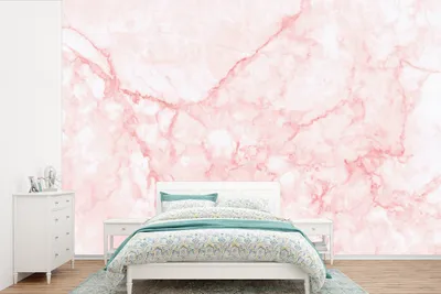 Produktbild von MuchoWow® Fototapete für Wohnzimmer oder Schlafzimmer Wandtapete Vinyl Motivtapete Marmor - Weiß - Rosa - Chic - 390x260 cm - Papiertapete