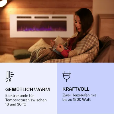 Produktbild von Klarstein Elektrokamin, Elektro Heizungen für Wohnzimmer & Innenräume, Elektrischer Kamin mit LED Flammen, Kamin mit Fernbedienung, Heizlüfter mit Timer, Einstellbarer Thermostat, Heizung 1800 W