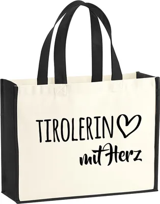 Produktbild von Huuraa Jutetasche Tirolerin mit Herz 21 Liter Black Jute und Baumwolle Einkaufstasche Geschenkidee