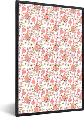 Produktbild von MuchoWow® MuchoWow® Gerahmtes Poster Blumen - Collage - Rosa 60x90 cm - Poster mit zchwarzem Bilderrahmen - Kunst