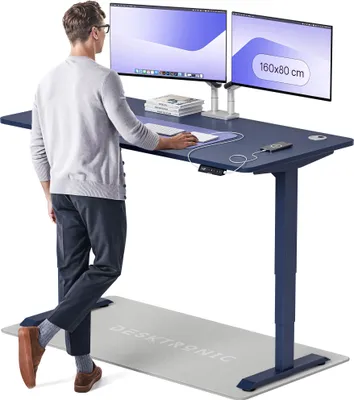 Produktbild von Desktronic HomePro Elektrisch höhenverstellbarer Schreibtisch 160x80cm Blau/Blau mit Memory-Funktion, Anti-Kollisions Technologie, USB-A und USB-C-Ladeanschlüssen