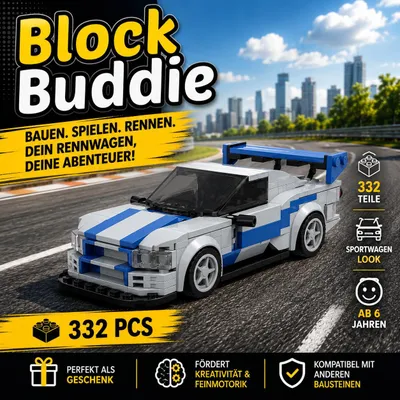 Produktbild von BlockBuddie™ Skyline GTR inspiriertes Klemmbaustein Auto mit 332 Teilen – Sportwagen Modellbausatz