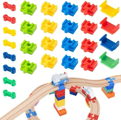 Zdjęcie produktu dla Drewniany zestaw adapterów kolejowych 28 sztuk, dla dzieci, plastikowy łącznik torów, zabawka