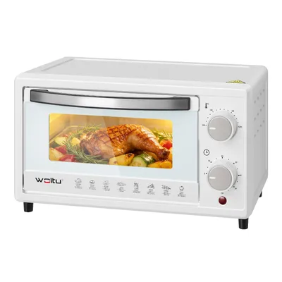 Produktbild von WOLTU Mini Backofen 10 Liter, kleiner Backofen, Pizza-Ofen, 100-230 °C, Timer 0-60 Min., Miniofen mit Backblech Grillrost Entnahmegriff, Weiß