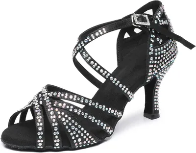 Produktbild von Tanzschuhe für Damen, verziert mit Strasssteinen, mit weicher Sohle und Absatz von 5 oder 7 cm