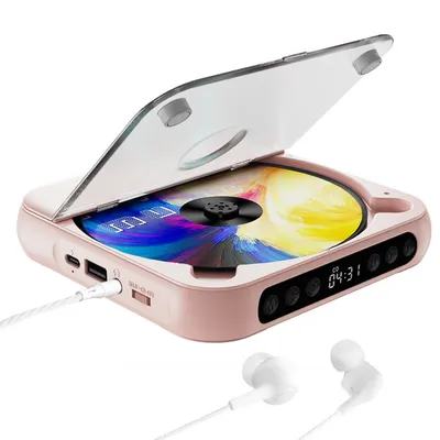 Zdjęcie produktu dla Przenośny odtwarzacz CD ZELURXX Bluetooth, ultra cienki i kompaktowy, głośnik HiFi, odtwarza płyty CD/CD-R/CD-RW/MP3/WMA, idealny w podróży i w domu, różowy