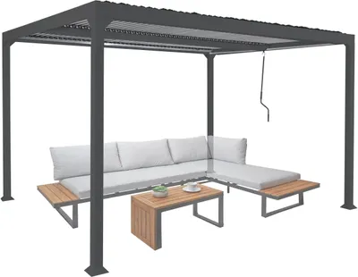 Obrázok produktu pre Alu pergola HWC-L41, lamelové zastrešenie terasy, robustný 8cm kovový rám 3x3,7 m ~ antracitová