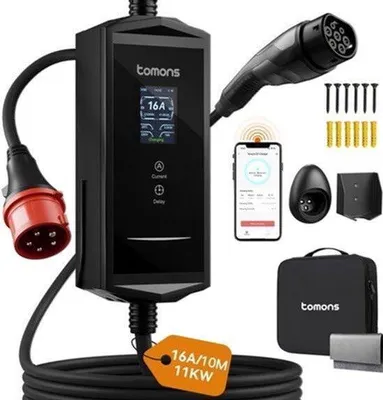 Zdjęcie produktu dla Stacja ładowania Wallbox - 11 kW, 3 fazy, kabel 10 metrów, ładowarka mobilna, do samochodów elektrycznych