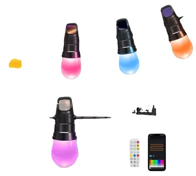 Obrázek produktu pro LED řetěz s RGB barvami, synchronizace s hudbou, ovládání přes aplikaci a dálkové ovládání, délka 30 metrů, 40 světel