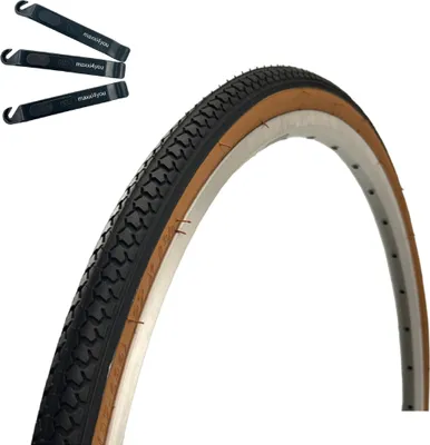 Produktbild von 1 x Roverstone 27" Fahrradreifen Schwarz/Braun 37-630 (27x1 3/8) inkl. maxxi4you Reifenheber