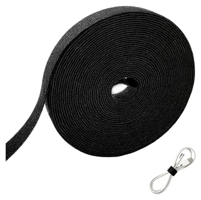 Produktbild von 15 Meter Doppelseitiges Klettband (10 mm breit) – Wiederverschließbarer Kabelbinder für das Kabelmanagement – Schwarz