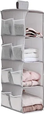 Obrázek produktu pro Skládací kovový organizér se 4 přihrádkami a 12 síťovanými kapsami – šedý, 30 x 225 x 80 cm