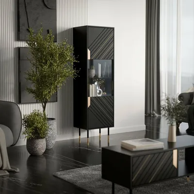 Immagine prodotto di Dmora Vetrina Mamede 40x54x180h cm Nero, 4 Ripiani Un'anta