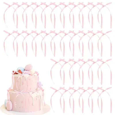 50 Torten-Dekorationen, rosa Schleifen für Hochzeit & Geburtstag