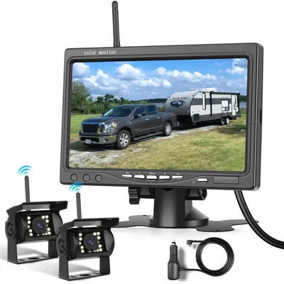 Produktbild von Rückfahrkamera, kabellos - 7-Zoll-Monitor - 2 Kameras - Infrarot-Nachtsichtfunktion - Wasserdicht