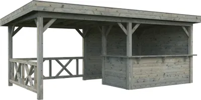 Produktbild von Pavillon Palmako Lenna 16,6 m² Set 310 inkl. Tresen, Rückwand und Geländer 588 x 300 cm tauchimprägniert grau
