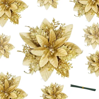 Immagine prodotto di Decorazioni scintillanti a forma di fiori natalizi, 12 pezzi, per l'albero di Natale