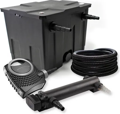 Produktbild von SunSun Komplettset: CBF-350 Teichfilter bis 12000 L Teichfilteranlage als Durchlauffilter, NEO10000 SuperECO Teichpumpe 10000l/h 80W, CUV-336 Teichklärer UVC Klärer mit 36W, 25m Teichschlauch 25 mm