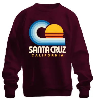 Produktbild von Santa Cruz California Surfen Wellen Strand Urlaub Surfing Sweatshirt Pullover, Burgundy, S