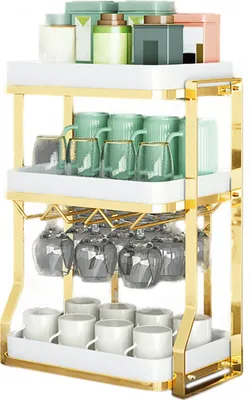 Produktbild von Heikoeco® Tassenhalter mit 3 Ebene, Weinglashalter zum umhängen, Tassenhalter Stehend für Becher, Kaffeetassen mit abnehmbarer Platte, Weingläser