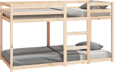 A bunk bed with two mattresses and pillows, shown against a white background.