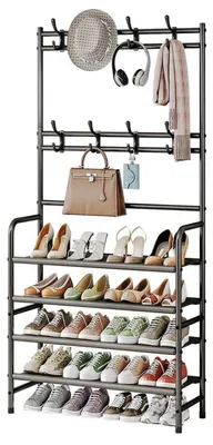 Immagine prodotto di Appendiabiti con ripiano per scarpe, 4 ripiani, bronzo, 8 ganci, metallo