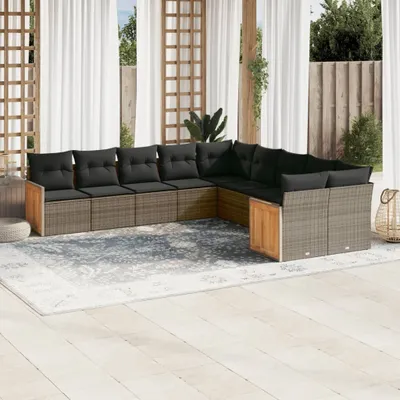 Produktbild von Design 10-tlg. Garten-Sofagarnitur mit Kissen Grau Poly Rattan, Gartenmöbel-Sets 2024 Neu