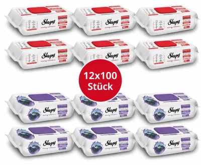 Produktbild von Sleepy Easy Clean Oberflächenreinigungstücher – 6x100 Kirsche + 6x100 Montain | Ohne Schrubben