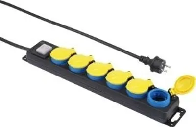 Produktbild von Renkforce 650D-CMB Steckdosenleiste mit Schalter 6fach Schwarz, Gelb, Blau Schutzkontakt 1 St.