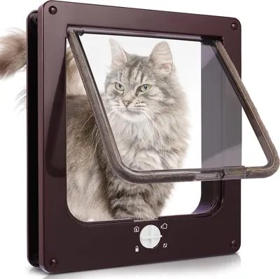 Produktbild von Katzenklappe, Hundeklappe, 4-fach für Katzen und kleine Hunde, muss installiert werden, Katzenklappe, Hundetür, Katzentür, Haustierklappe, 23,5 x 27 x 5,5 cm, braun