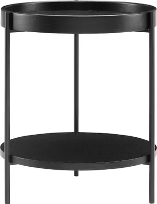 Produktbild von SalesFever Beistelltisch Ø 44 cm | rund | mit 2 Ablageflächen | MDF mit Eschenholzfurnier | Metallgestell | B 44 x T 44 x H 49 cm | Schwarz