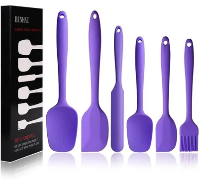 Produktbild von Silikon-Spatel-Set 6-teilig Lila Antihaft Hitzebeständig mit Edelstahlkern