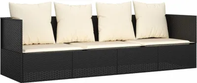 Image de vidaXL Lit lounge d'extérieur avec coussins noir Poly rotin