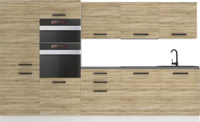 Image de Belini Cuisine bloc Grace - Meubles de cuisine 300 cm Cuisine équipée sans appareils électroménagers avec placards et armoires basses, sans plans de travail, Chêne Sonoma