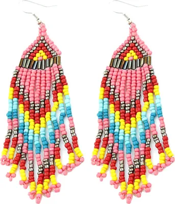 Produktbild von Böhmische Damen-Party-Ohrringe mit mehrfarbigen Perlen, baumelnde Statement-Ohrringe, Schmuck-Rosa