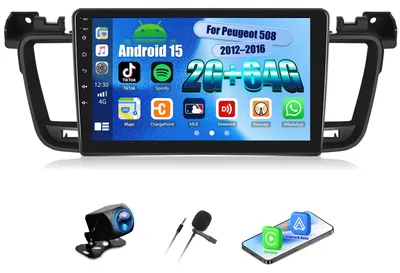 Zdjęcie produktu dla Radio samochodowe Android 15 z pamięcią 2+64G, przeznaczone do samochodów Peugeot 508 (2012-2016), wyposażone w funkcje Carplay/Android Auto oraz 9-calowy dotykowy ekran HD