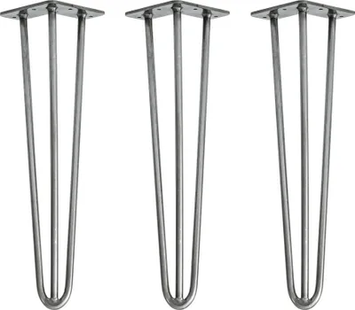 Immagine prodotto di Natural Goods Berlin Gambe HAIRPIN, gambe a forcina, gambe per mobili, gambe per tavoli, argento industriale, 45 cm, 3 montanti, 3 pezzi