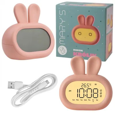 Obrázok produktu pre Ružový králičie budík s nočným osvetlením pre deti