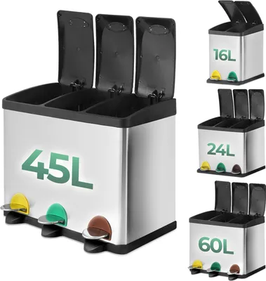Produktbild von Jago® Abfallbehälter – 16/24/45/60 Liter - 2 oder 3 fächer, Edelstahl, für Küche - Abfalleimer, Mültrennsystem, Mülleimer, Abfallsammler