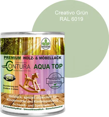 Produktbild von Contura 750ml. Möbellack Lack für Kinderspielzeug Buntlack DIN EN71/3 Buntlack Holzlack - Ral 6019 Creativo Grün