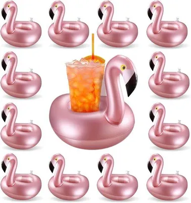 Produktbild von Halter für Getränke zum Einsatz im Schwimmbad – 12 Stück – Aufblasbarer Flamingo – Ideal für Cocktails und Getränke