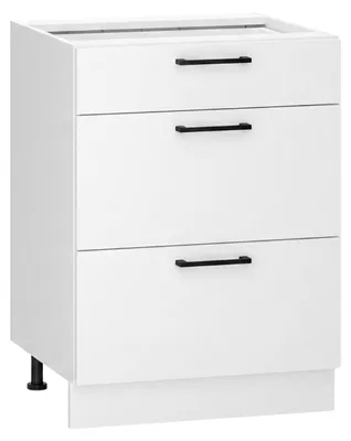 Produktbild von Küchenunterschrank 3 Schubladen - 60 cm - Weiß glänzend - ohne Arbeitsplatte - Soft-Close-System
