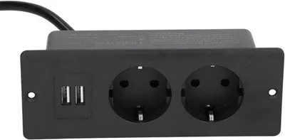 Zdjęcie produktu dla Listwa zasilająca z 2 gniazdami AC i 2 portami USB-A – skrzynka kablowa z przewodem zasilającym o długości 492 stóp