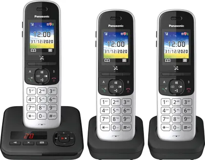 Zdjęcie produktu dla Panasonic KX-TGH723, Telefon w systemie DECT, Zestaw słuchawkowy bezprzewodowy, Głośnik, 200 wejścia, Nazwa i identyfikacja dzwoniącego, Czarny
