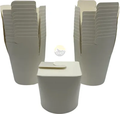 Produktbild von KURTT - Nudelbox mit Faltdeckel - Weiß, 50 Stück, 26oz 750ml - Asian Food - Dönerbox - Wok to go Becher - Take Away Behälter, Lunchbox