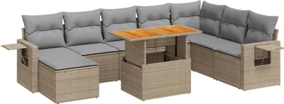 Produktbild von vidaXL 9-tlg. Garten-Sofagarnitur mit Kissen Beige Poly Rattan