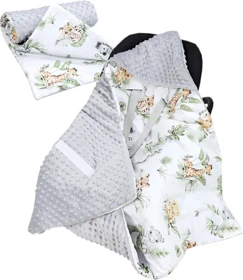 Produktbild von TupTam 2er SET Baby Decken Einschlagdecke 85x85 cm für Autositz Babyschale Babydecke Wiegendecke Minky Baumwolle, Farbe: Safari / Löwe / Braun / Blätter / Grün, Größe: Herbst/Winter - 85 cm x 85 cm