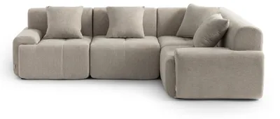 Image de Canapé d'angle modulaire MILYSOFA SOFAMOUS, 4 places, avec méridienne, revêtement en tissu velours beige sable