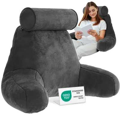 Immagine prodotto di Cuscino per la schiena ELONEO, cuscino da lettura per letto e divano con braccioli – Ideale come supporto per la schiena per garantire maggiore sostegno e comfort, grigio